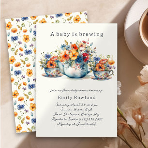 Invitación Un bebé está en camino Tazas de té florales Baby S