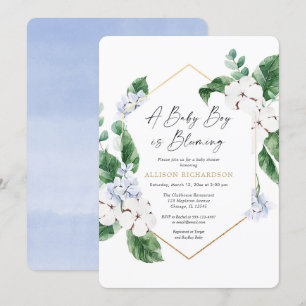 Invitación Un bebé está floreciendo azul de primavera blanca
