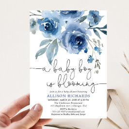 Invitación Un bebé está floreciendo una ducha azul marino par