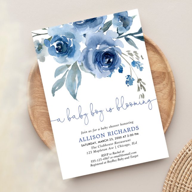 Invitación Un bebé está floreciendo una ducha azul marino par (Subido por el creador)