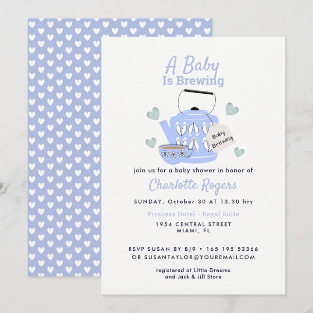 Invitación Un bebé está preparando Baby Shower azul (Anverso / Reverso)