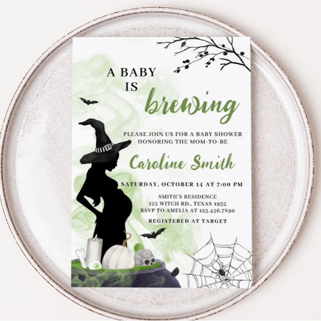 Invitación Un bebé está preparando Baby Shower de bruja verde (Green Witch A Baby is Brewing Baby Shower Invitation)