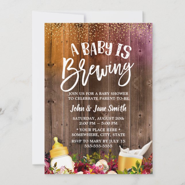 Invitación Un bebé está preparando Baby Shower de cerveza y f (Anverso)