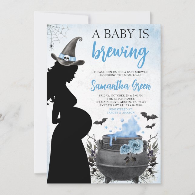 Invitación Un bebé está preparando Baby Shower de Halloween a (Anverso)