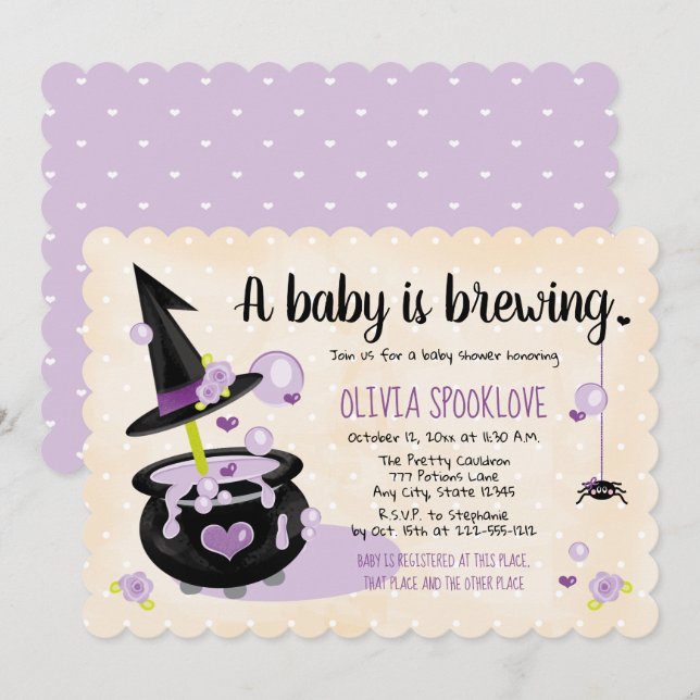 Invitación Un bebé está preparando Baby Shower de Witch Hallo (Anverso / Reverso)