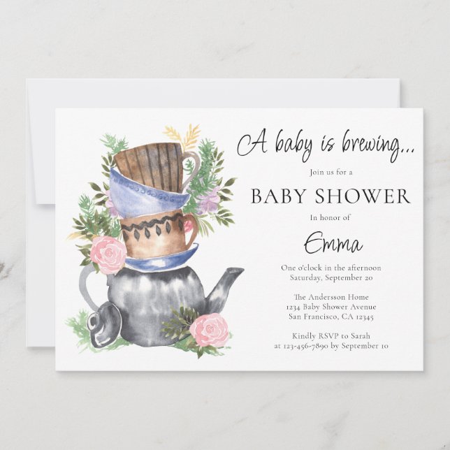Invitación Un bebé está preparando Baby Shower Fiesta de té (Anverso)