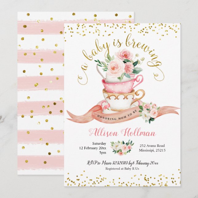 Invitación Un bebé está preparando Baby Shower Fiesta de té (Anverso / Reverso)