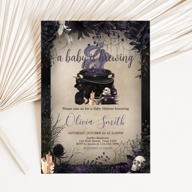 Invitación Un bebé está preparando Baby Shower gótico de Hall (Halloween A Baby is Brewing Baby Shower Invitation
)