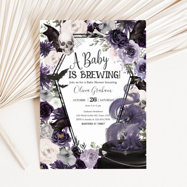 Invitación Un bebé está preparando Baby Shower gótico de Hall (Floral Gothic Coffin A Baby is Brewing Baby Shower Invitation
)