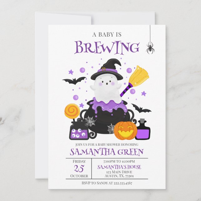 Invitación Un bebé está preparando Baby Shower morado de Hall (Anverso)