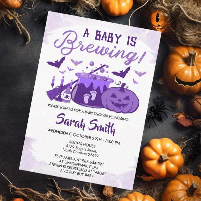 Invitación Un bebé está preparando Baby Shower morado de Hall (Subido por el creador)