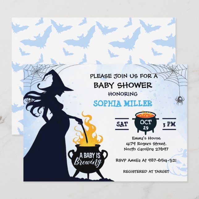 Invitación Un bebé está preparando Baby Shower para brujas de (Anverso / Reverso)