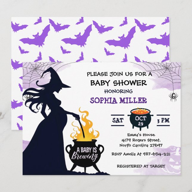 Invitación Un bebé está preparando Baby Shower para brujas de (Anverso / Reverso)