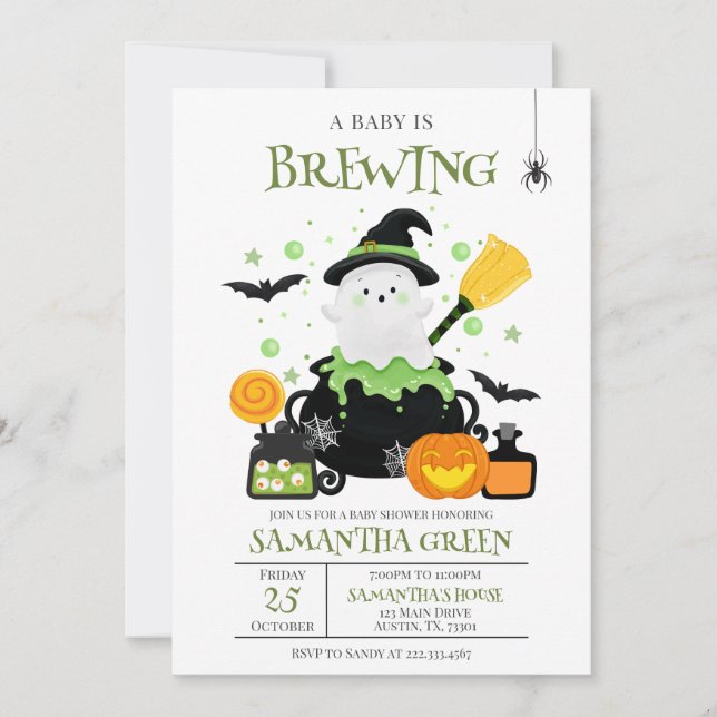 Invitación Un bebé está preparando Baby Shower verde de Hallo (Anverso)