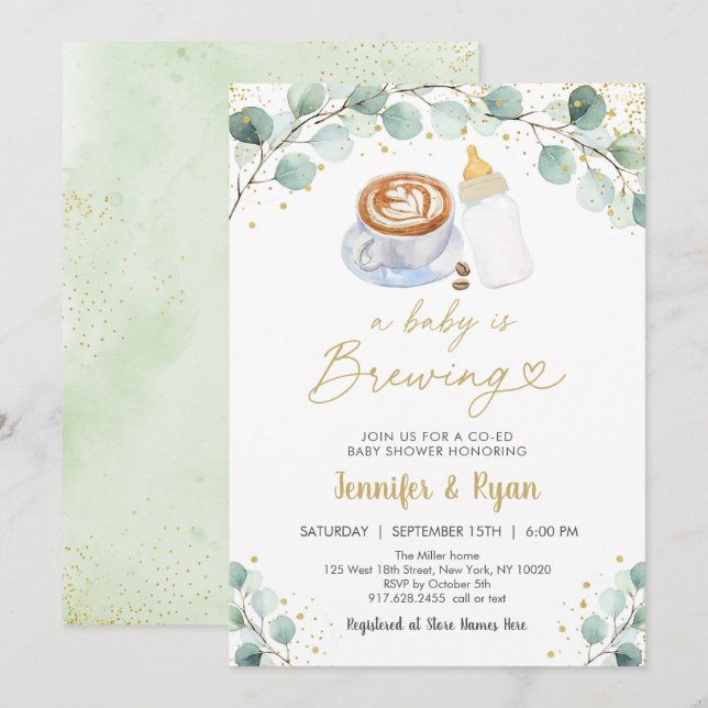 Invitación Un bebé está preparando café de vegetación Baby Sh (Anverso / Reverso)
