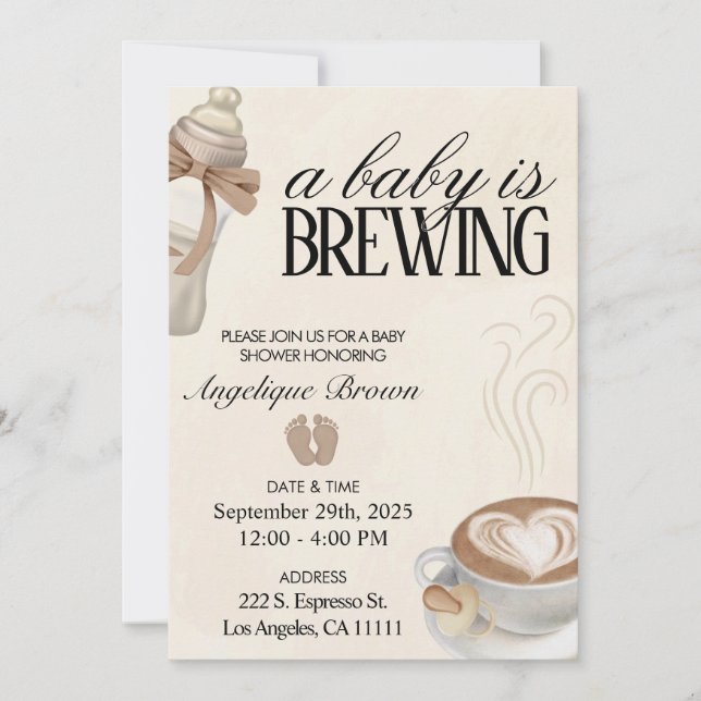 Invitación Un bebé está preparando café Evite de tema de Baby (Anverso)