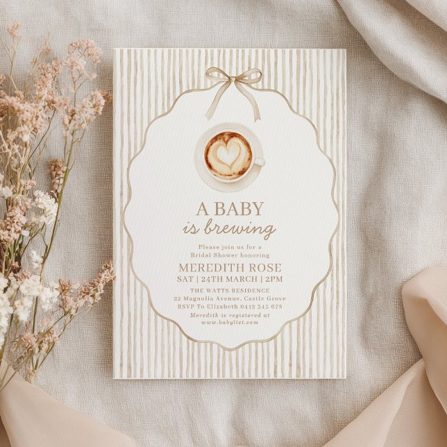 Invitación Un bebé está preparando café Fiesta de Bebé Franja (A Baby is Brewing! Coffee Baby Shower Invitation)