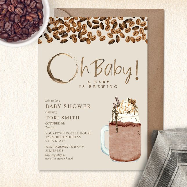 Invitación Un Bebé Está Preparando Café Frío Oh Baby Shower (Subido por el creador)