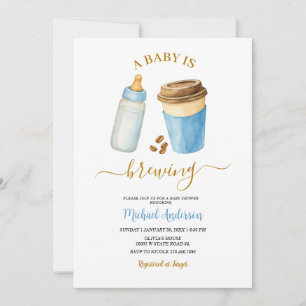 Invitación Un bebé está preparando café Niño Azul Baby Shower