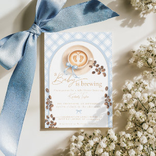 Invitación Un bebé está preparando café Niño Azul Lazo Fiesta