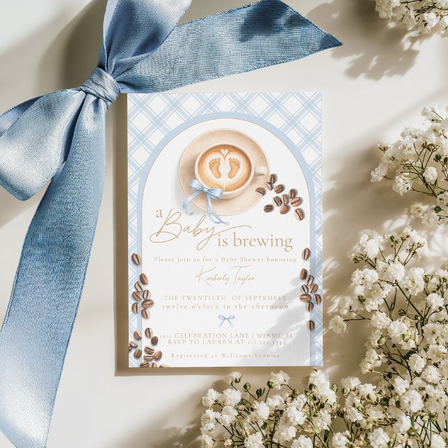 Invitación Un bebé está preparando café Niño Azul Lazo Fiesta (Subido por el creador)