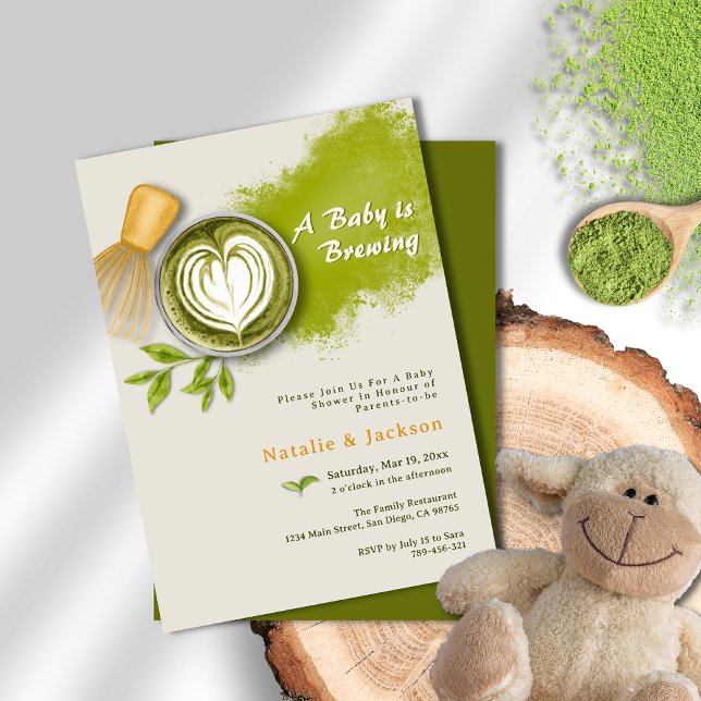 Invitación Un bebé está preparando el Baby Shower Matcha Latt (A Perfect Blend is Brewing Coffee Baby Shower Invitation)