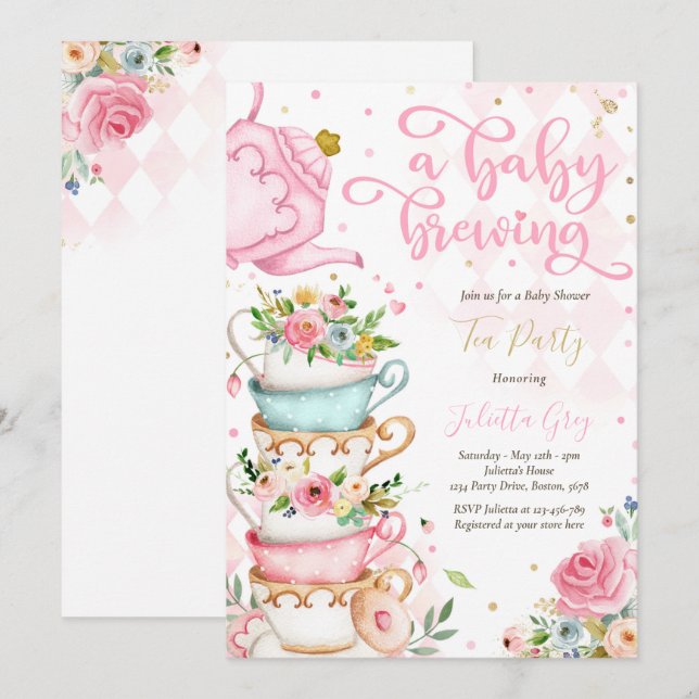 Invitación Un bebé está preparando Fiesta de té Baby Shower r (Anverso / Reverso)