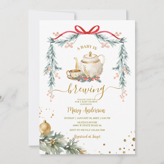 Invitación Un bebé está preparando Navidades de Fiestas de té (Anverso)