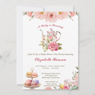 Invitación Un bebé está preparando Rubor Flor Baby Shower Tea