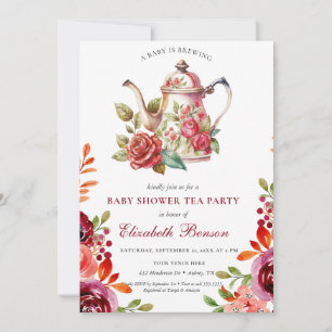 Invitación Un bebé está preparando Rubor Flor Baby Shower Tea
