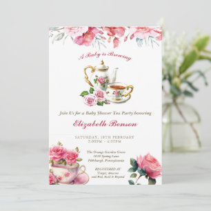 Invitación Un bebé está preparando Rubor Flor Baby Shower Tea