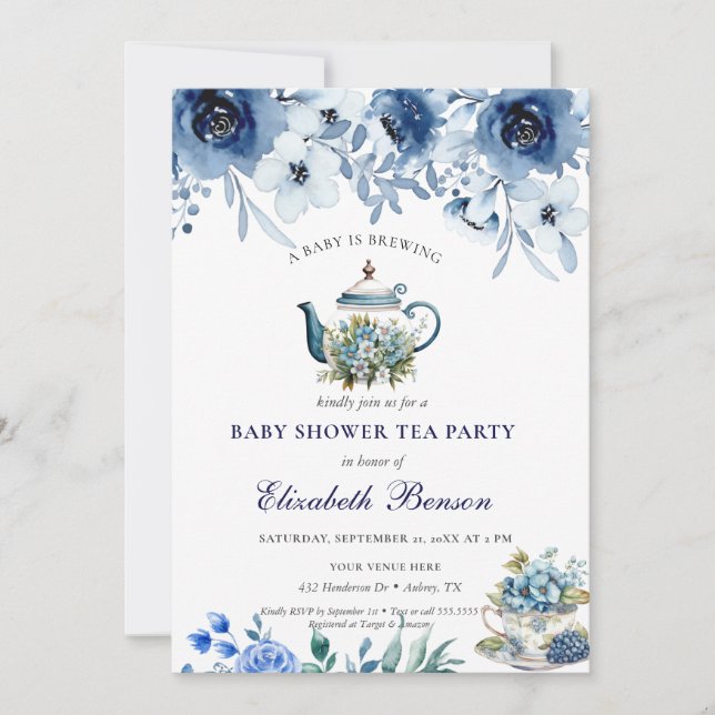 Invitación Un bebé está preparando Rubor Flor Baby Shower Tea (Anverso)