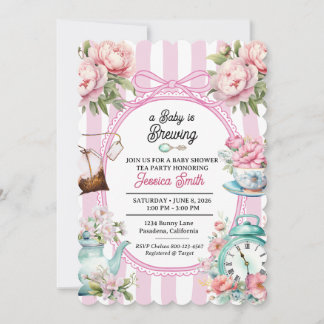 Invitación Un bebé está preparando té Baby Shower Vintage Flo