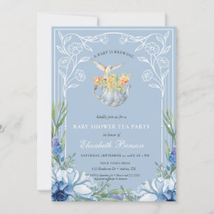 Invitación Un bebé está preparando té de Baby Shower con flor
