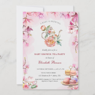 Invitación Un bebé está preparando té de Baby Shower con flor