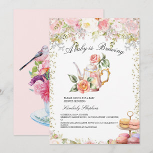 Invitación Un bebé está preparando té de Baby Shower con flor