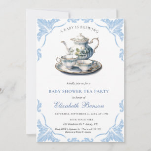 Invitación Un bebé está preparando té de Baby Shower con flor