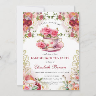 Invitación Un bebé está preparando té de Baby Shower con flor