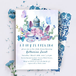 Invitación Un bebé está preparando té fiesta bebé floral Duch