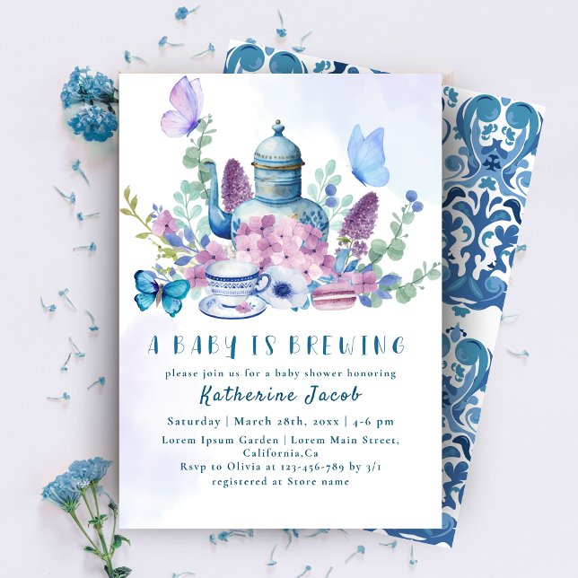 Invitación Un bebé está preparando té fiesta bebé floral Duch (Subido por el creador)