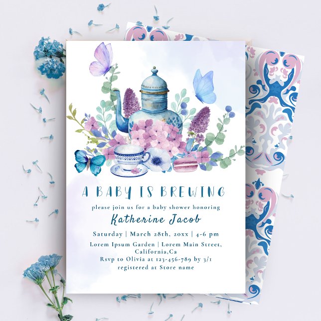 Invitación Un bebé está preparando té fiesta bebé floral Duch (Subido por el creador)