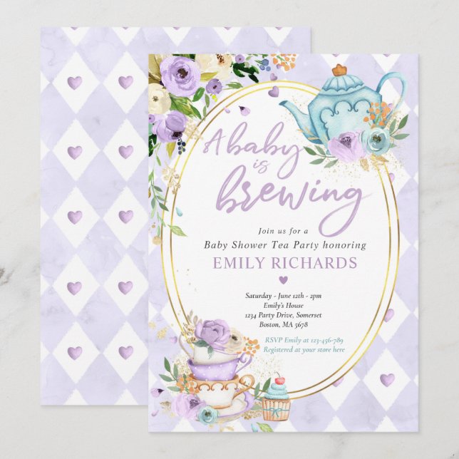 Invitación Un bebé está preparando un Fiesta de té Baby Showe (Anverso / Reverso)