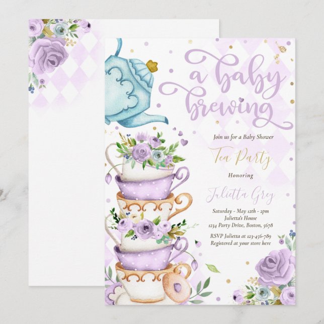 Invitación Un bebé está preparando un Fiesta de té Baby Showe (Anverso / Reverso)