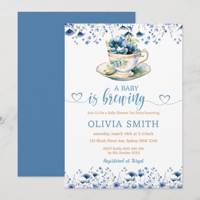 Invitación Un bebé está preparando un Fiesta de té floral Bab (Anverso / Reverso)