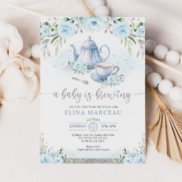 Invitación Un bebé está preparando un Fiesta de té floral pla