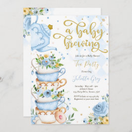 Invitación Un bebé está preparando un Fiesta de té Rosas azul