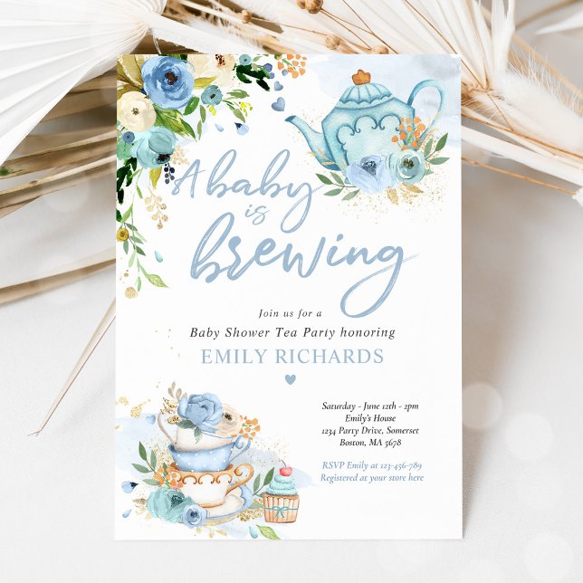Invitación Un bebé está preparando un Fiesta de té Rosas azul (Subido por el creador)
