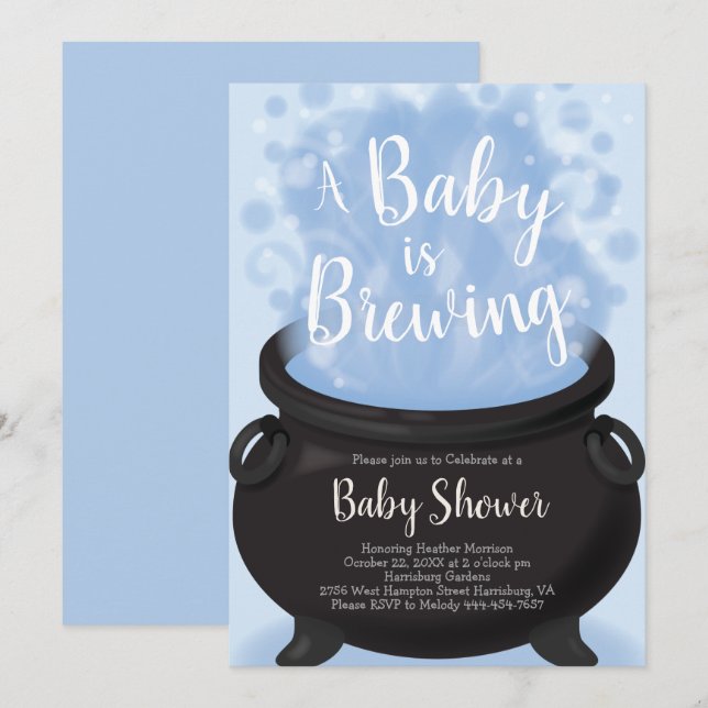 Invitación Un bebé está preparando un niño azul con ducha de  (Anverso / Reverso)