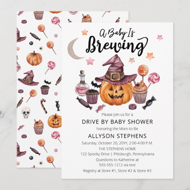 Invitación Un Bebé Está Preparando Una Conducta De Halloween  (Anverso / Reverso)