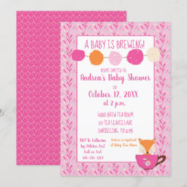 Invitación Un bebé está preparando una taza de té rosa, una d